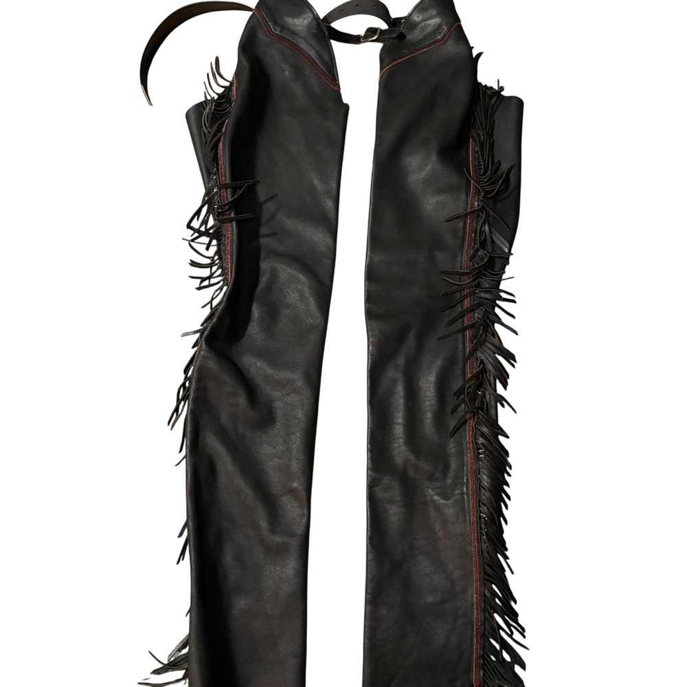 Barnstable Riding Leather Motorcycle Chaps M Long Full Calf Fringe Black USA